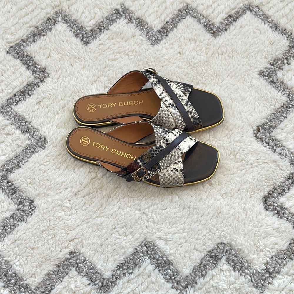 Tory Burch Snakeskin and Gold Women's Sandals - Worn once!